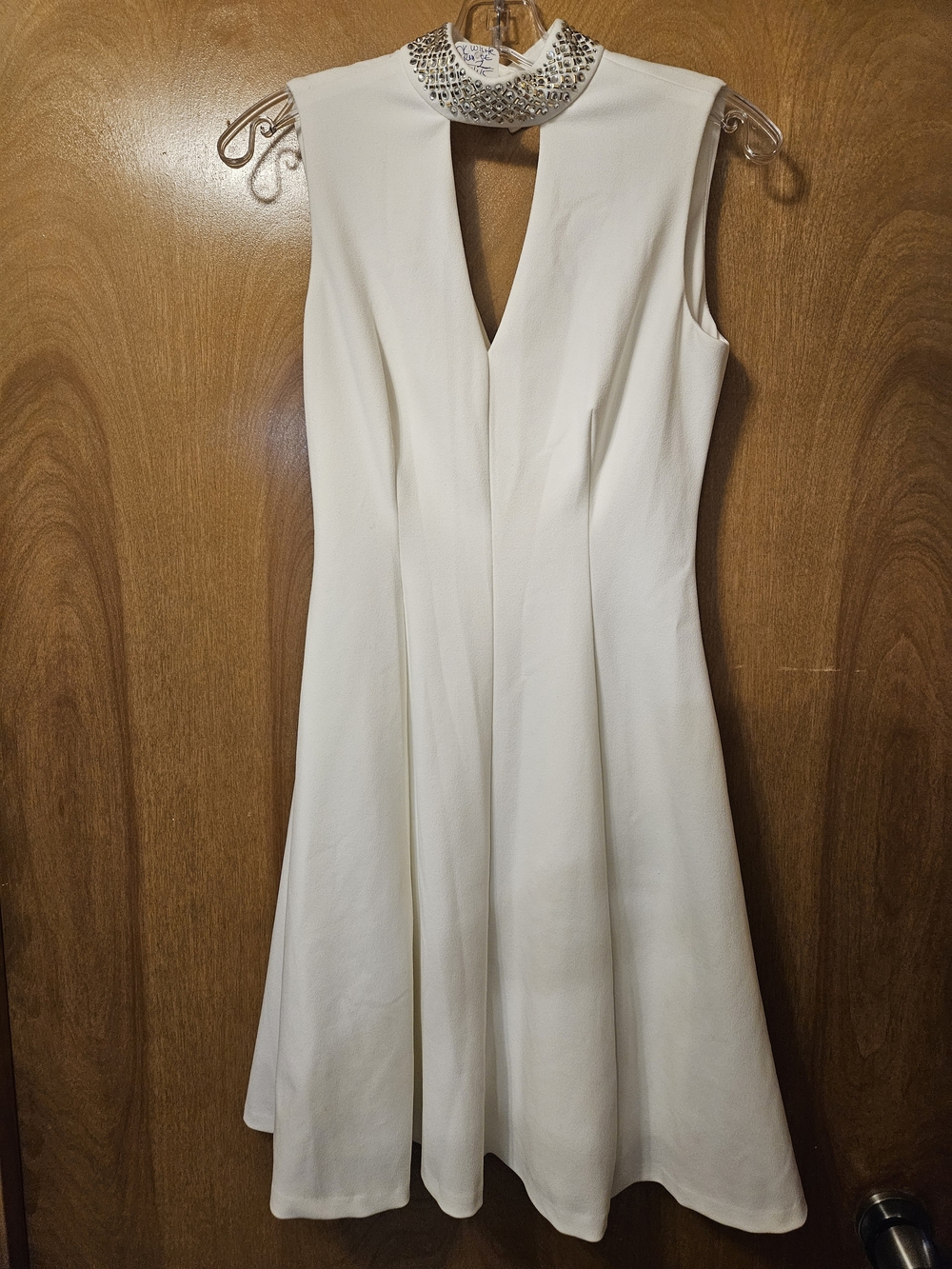 Calvin Klein Ivory Jeweled-Neck Midi Dress